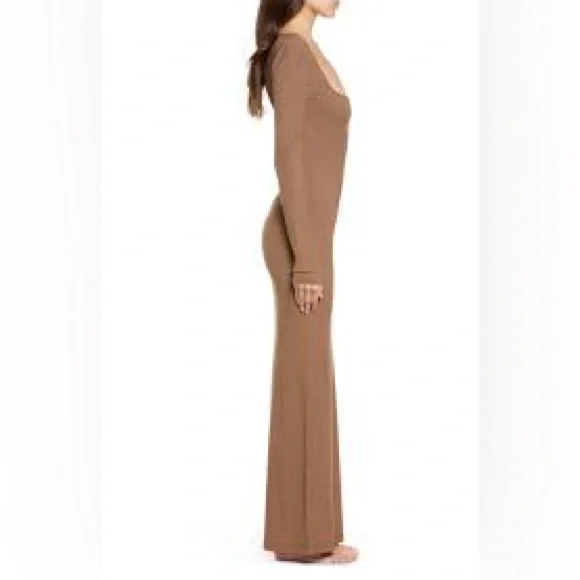 SKIMS Soft Lounge Long Sleeve Dress | Brown/Orange | Size XS - Picture 2 of 7